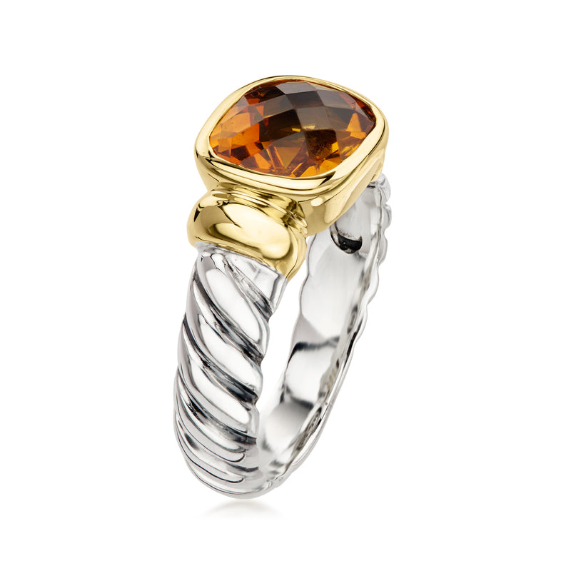 C. 1990 Vintage David Yurman 3.10 Carat Citrine Ring in Sterling Silver and 14kt Yellow Gold. Size 7