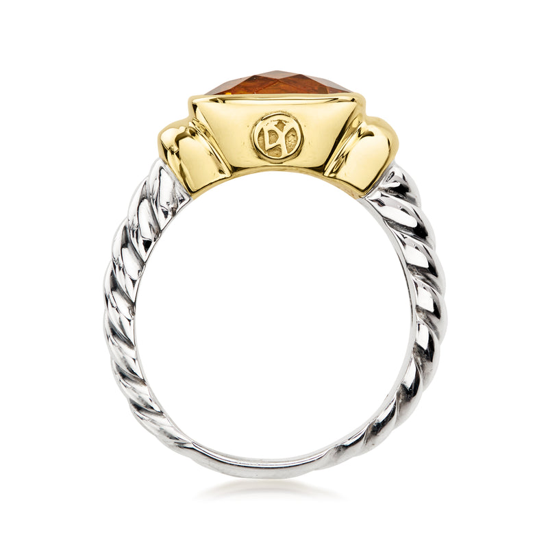 C. 1990 Vintage David Yurman 3.10 Carat Citrine Ring in Sterling Silver and 14kt Yellow Gold. Size 7