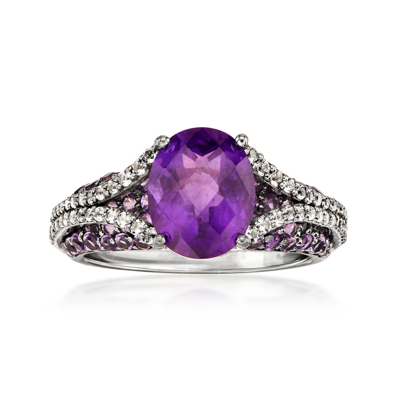 C. 1990 Vintage 3.80 ct. t.w. Amethyst Ring with .50 ct. t.w. White Topaz in Sterling Silver. Size 7