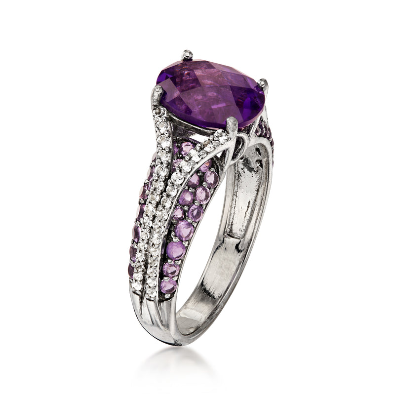 C. 1990 Vintage 3.80 ct. t.w. Amethyst Ring with .50 ct. t.w. White Topaz in Sterling Silver. Size 7