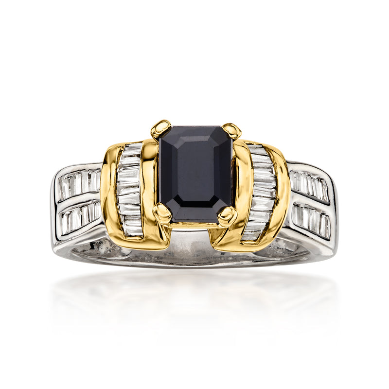 C. 1990 Vintage 1.40 Carat Sapphire Ring with .60 ct. t.w. Diamonds in 14kt Two-Tone Gold. Size 6.5