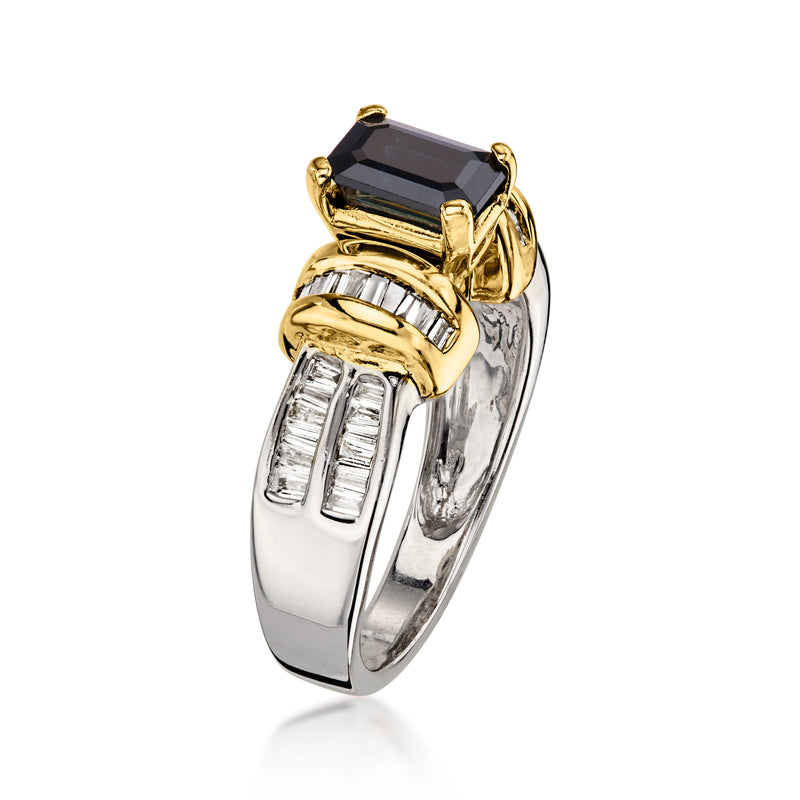 C. 1990 Vintage 1.40 Carat Sapphire Ring with .60 ct. t.w. Diamonds in 14kt Two-Tone Gold. Size 6.5
