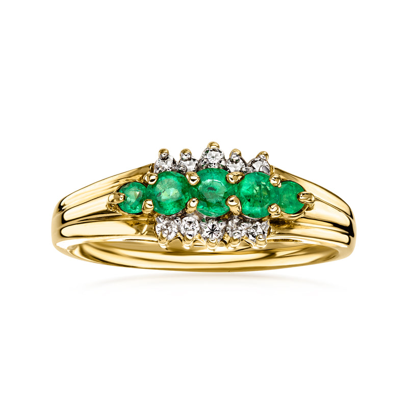 C. 1990 Vintage .45 ct. t.w. Emerald Ring with .15 ct. t.w. Diamonds in 14kt Yellow Gold. Size 6.5