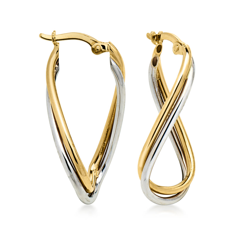 C. 1990 Vintage 14kt Two-Tone Gold Twisted Hoop Earrings. 1 1/8"
