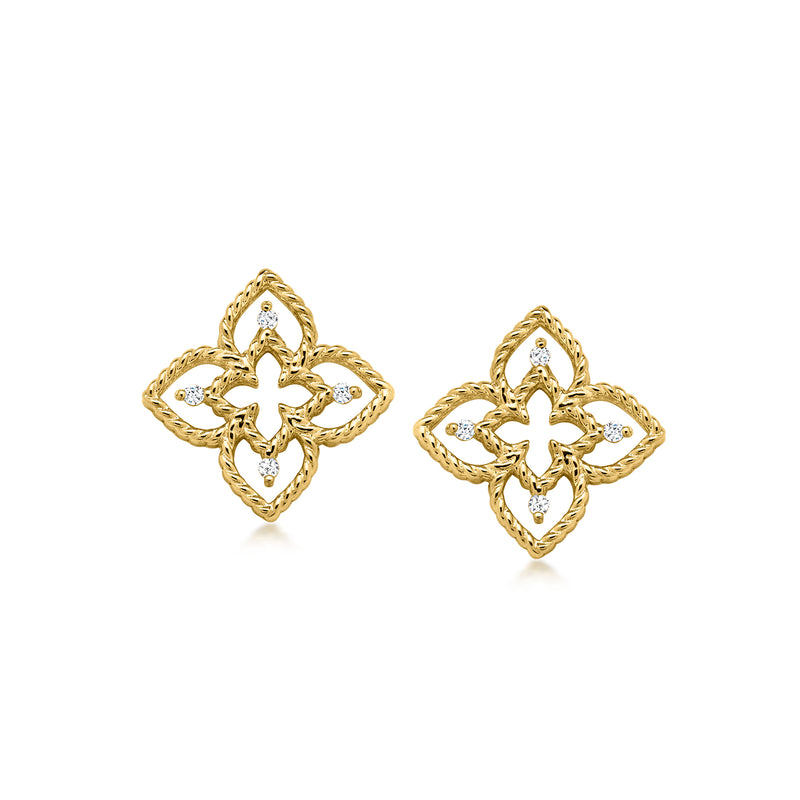 Roberto Coin "Princess Flower" 18kt Yellow Gold Earrings with Diamonds