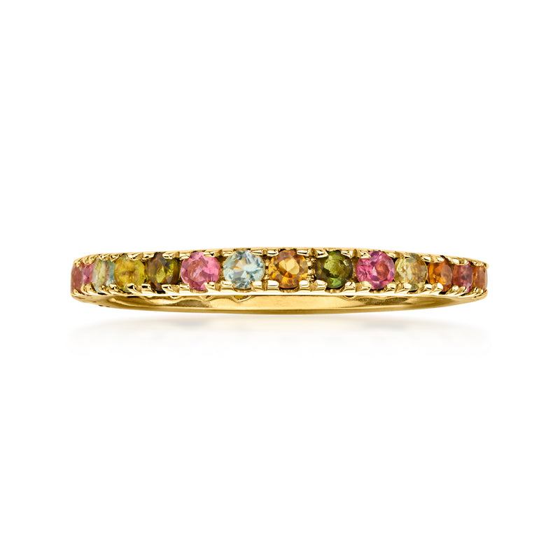 .90 ct. t.w. Multicolored Tourmaline Eternity Band in 18kt Gold Over Sterling
