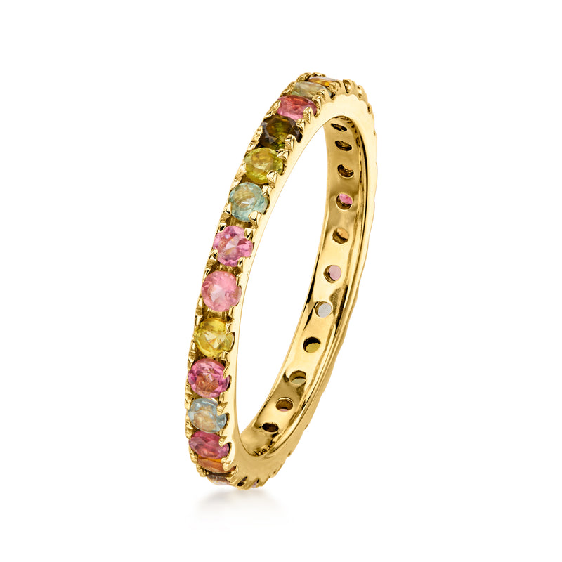 .90 ct. t.w. Multicolored Tourmaline Eternity Band in 18kt Gold Over Sterling