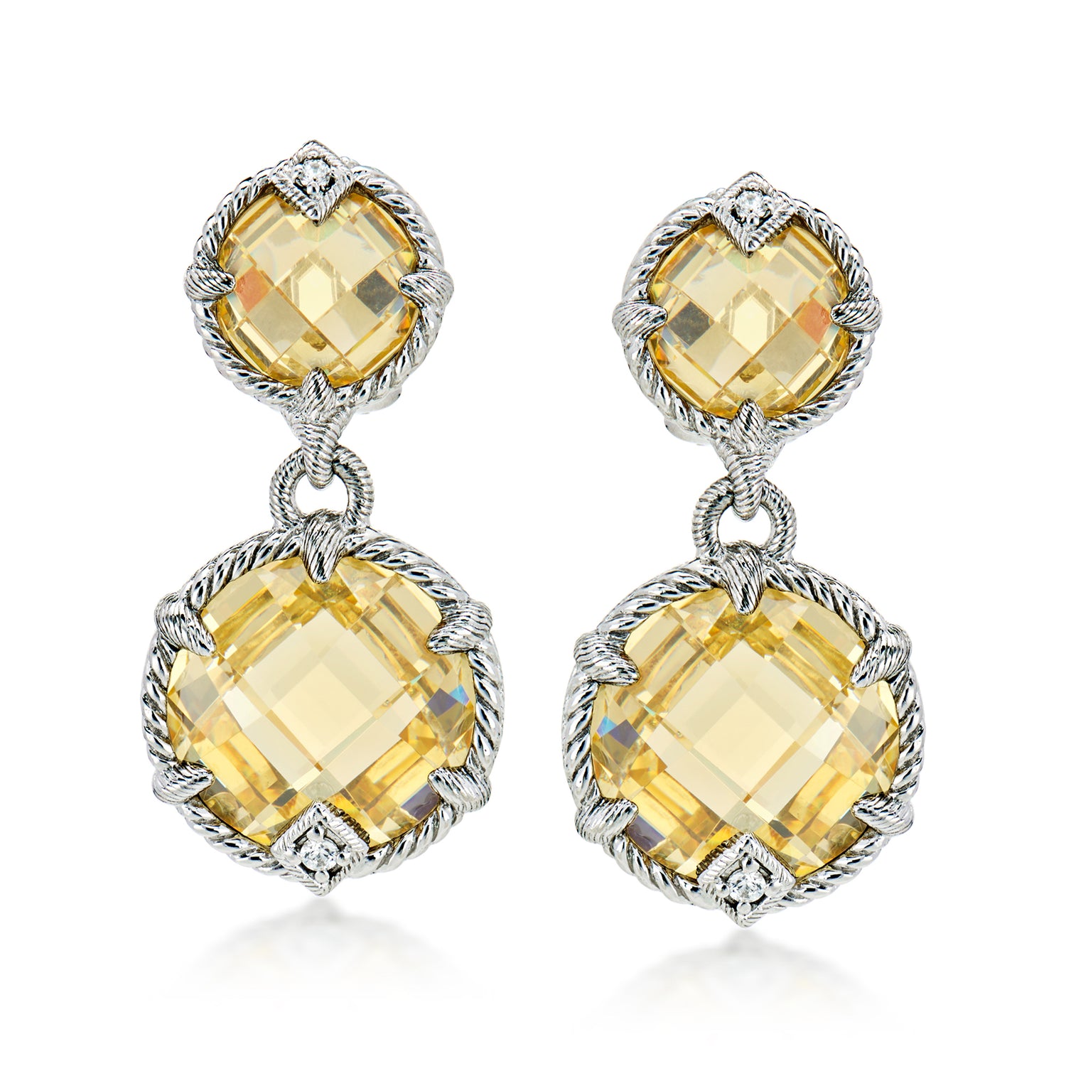 C. 2000 Vintage Judith Ripka 28.10 ct. t.w. Yellow and White CZ Drop Earrings in Sterling Silver
