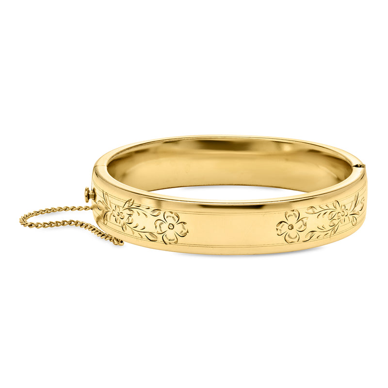 C. 1970 Vintage Gold-Filled Floral Bangle Bracelet. 7"
