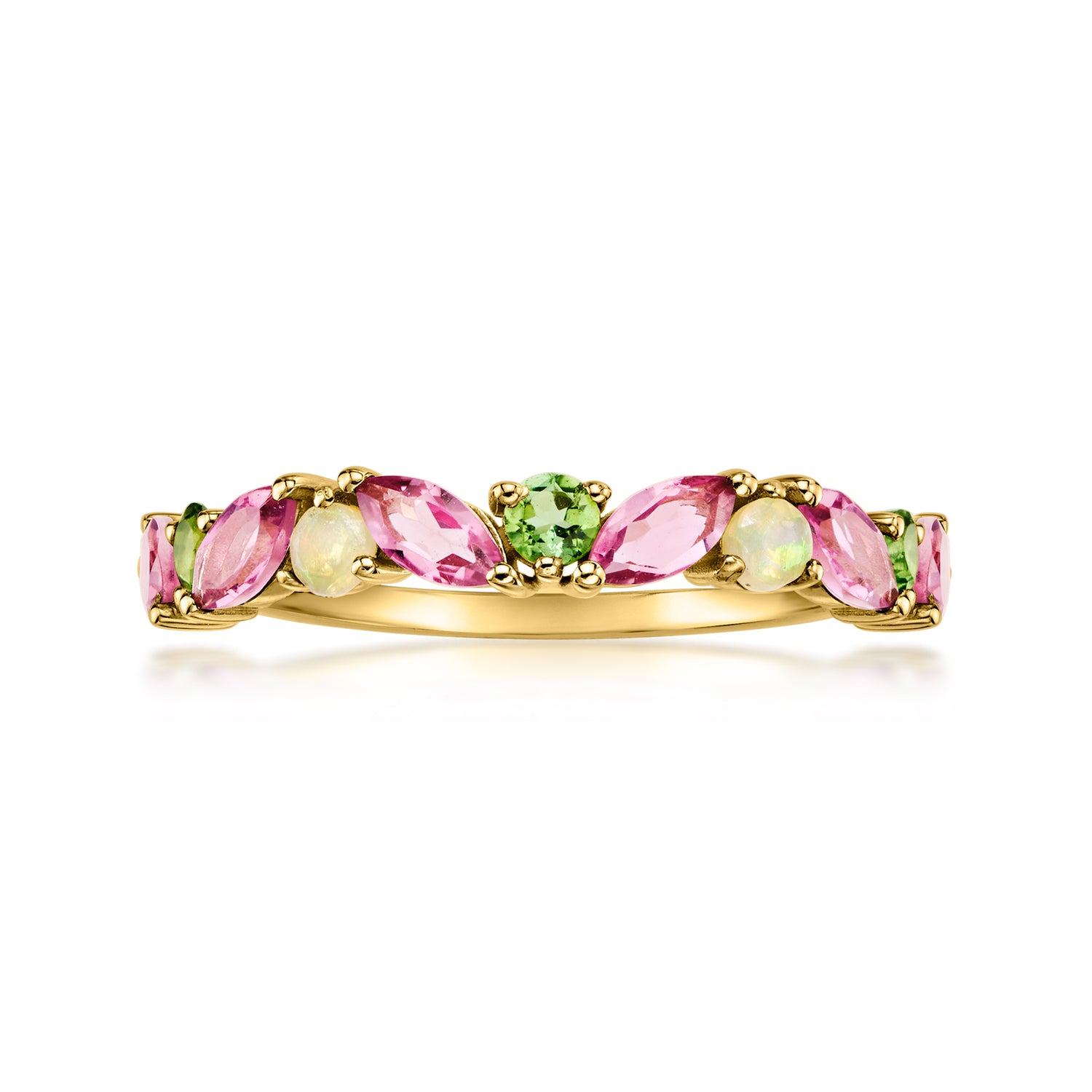 .50 ct. t.w. Pink and Green Tourmaline Ring with Opals in 10kt Yellow Gold