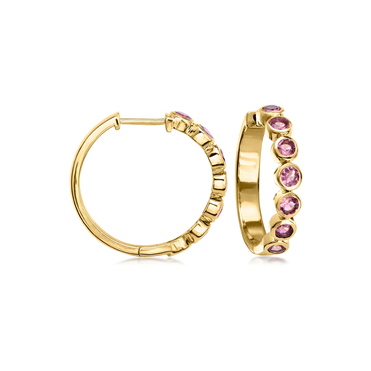 .80 ct. t.w. Bezel-Set Pink Tourmaline Hoop Earrings in 18kt Gold Over Sterling