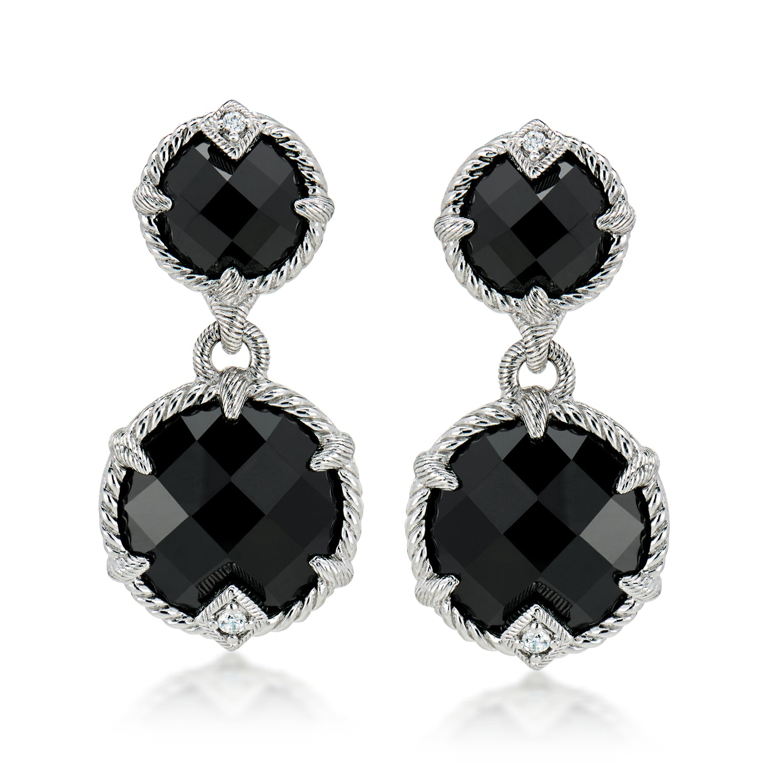 C. 2000 Vintage Judith Ripka 28.10 ct. t.w. Black and White CZ Drop Earrings in Sterling Silver
