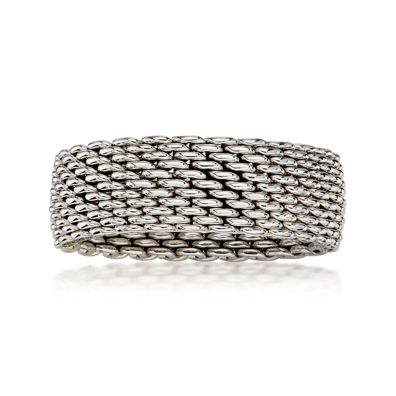 C. 1990 Vintage Tiffany Jewelry Sterling Silver Mesh Ring. Size 13