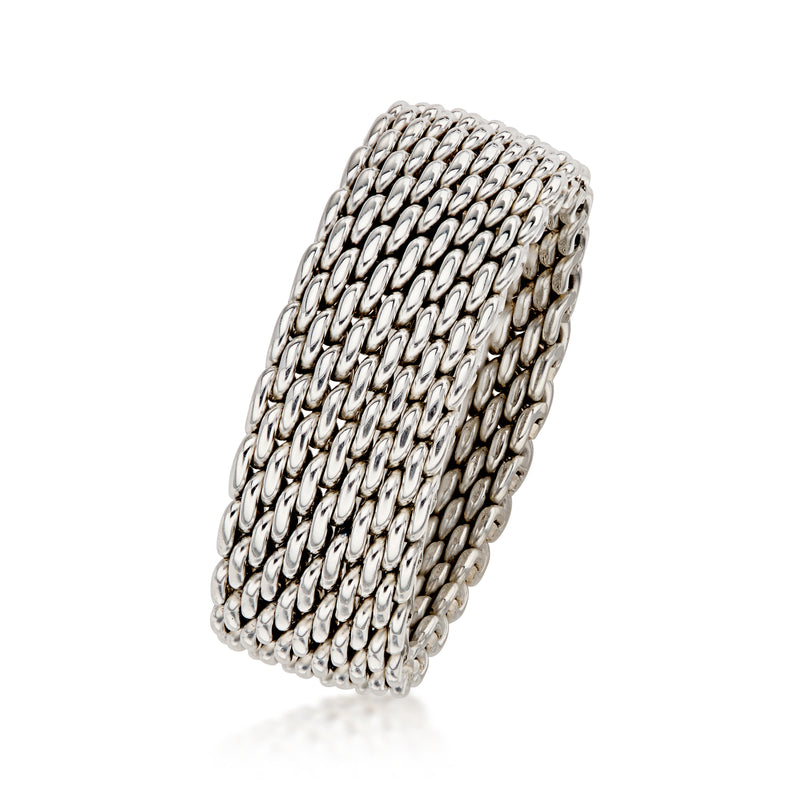 C. 1990 Vintage Tiffany Jewelry Sterling Silver Mesh Ring. Size 13