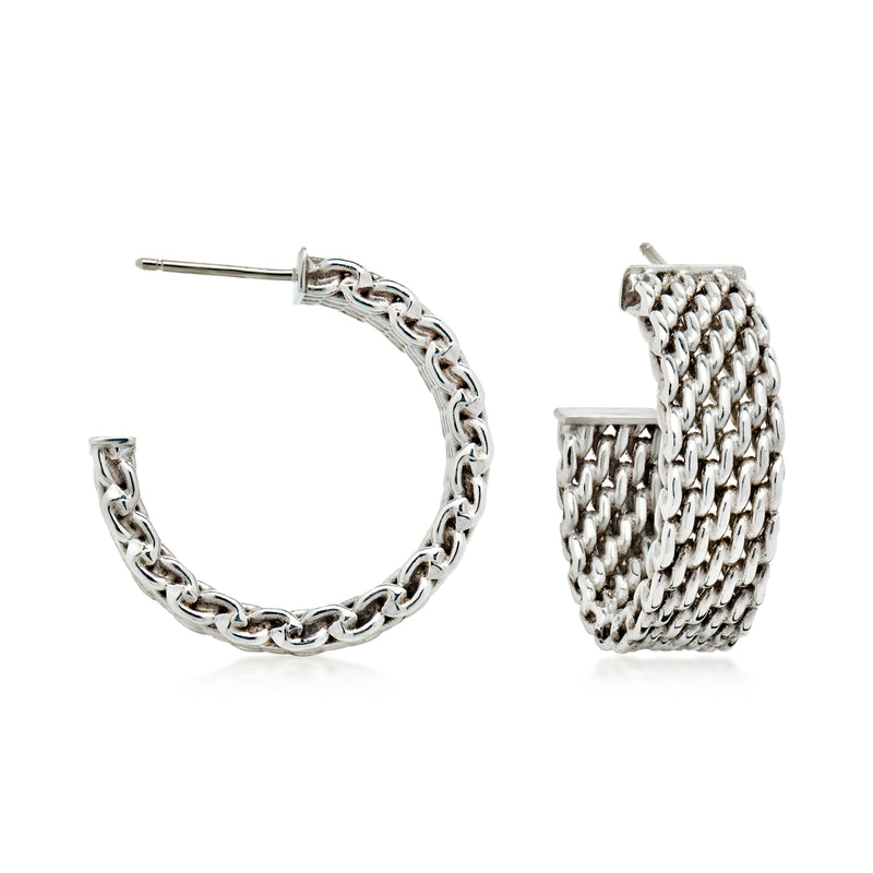 C. 2000 Vintage Tiffany Jewelry Sterling Silver Mesh Hoop Earrings. 7/8"
