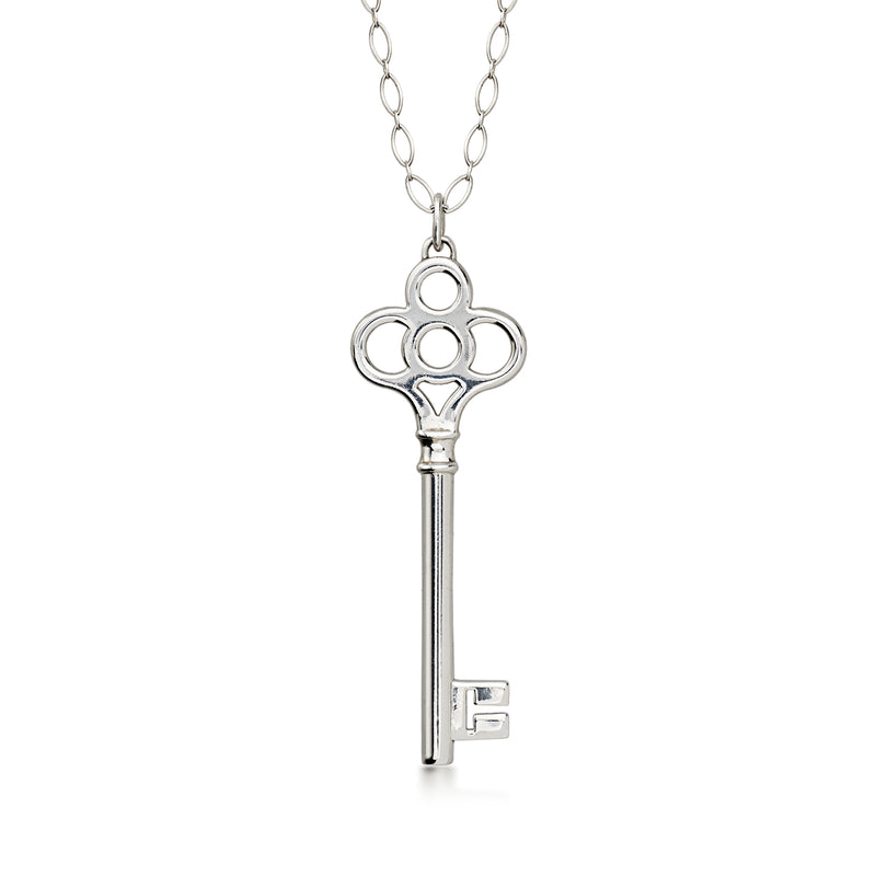 C. 2000 Tiffany Jewelry Sterling Silver Key Pendant Necklace. 30"