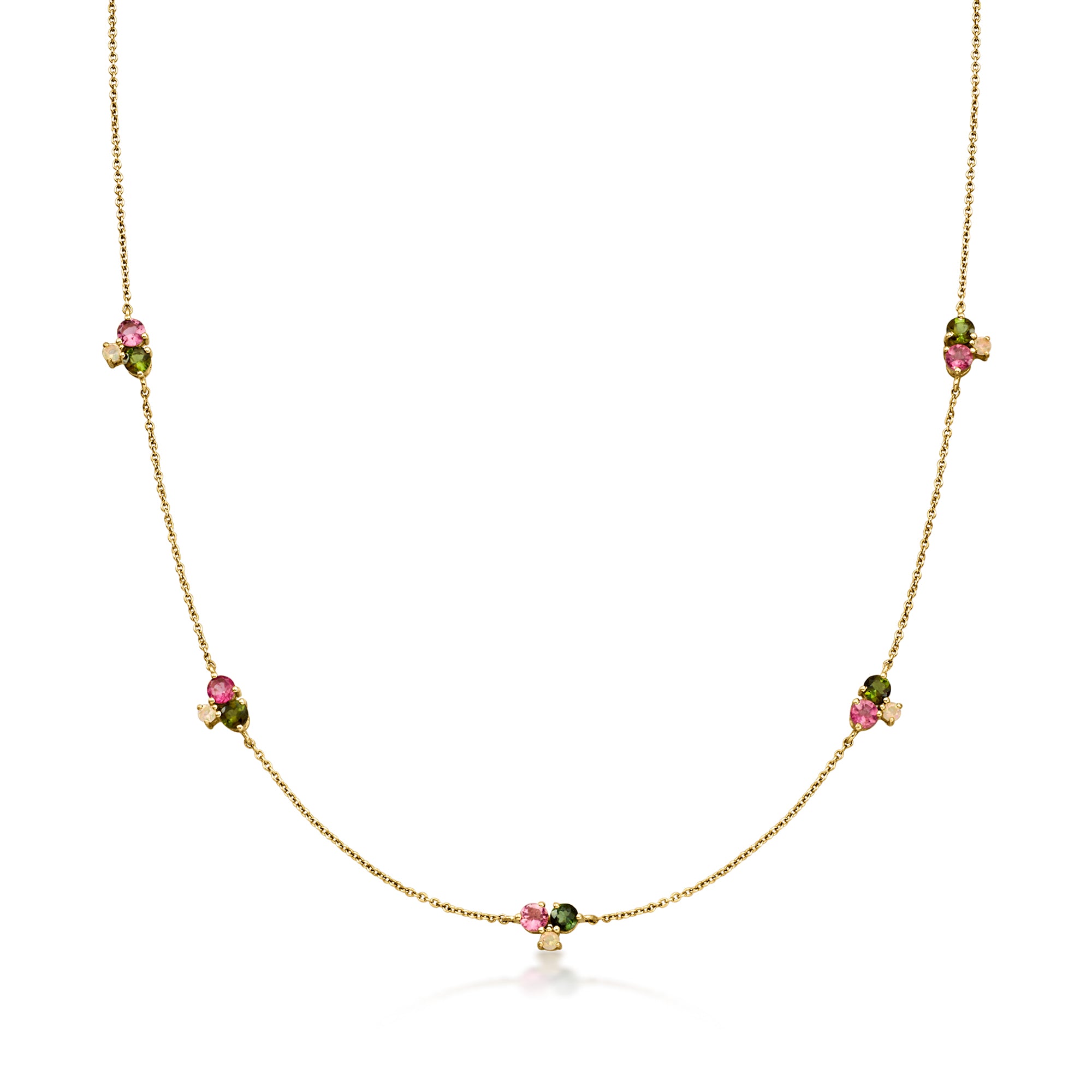80 ct. t.w. Pink and Green Tourmaline Station Necklace with Opals in