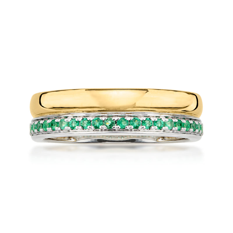 .10 ct. t.w. Emerald Two-Row Ring in Sterling Silver and 18kt Gold Over Sterling