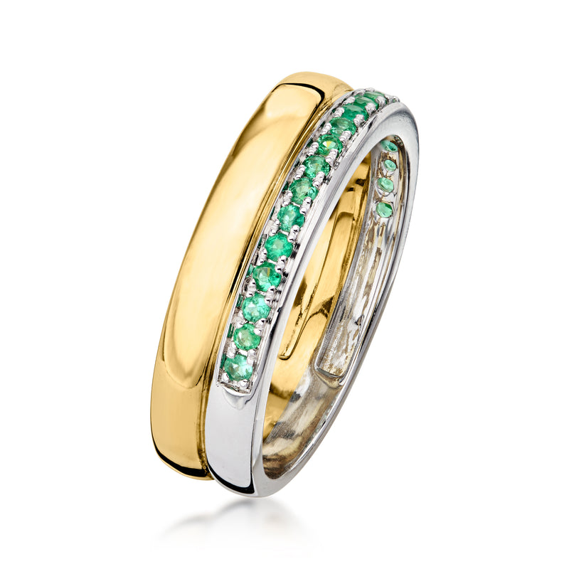 .10 ct. t.w. Emerald Two-Row Ring in Sterling Silver and 18kt Gold Over Sterling