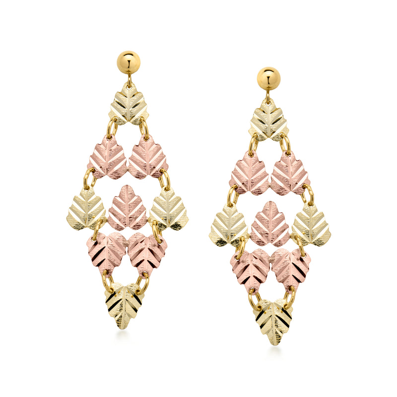 C. 1980 Vintage 14kt Two-Tone Gold Leaf Chandelier Earrings
