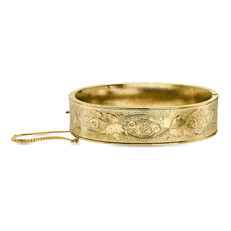 C. 1970 Vintage Etched Bangle Bracelet. 7"