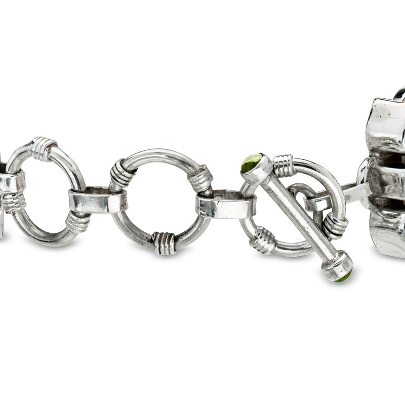 C. 1970 Vintage Simulated Turquoise, Cultured Baroque Pearl and 4.80 ct. t.w. Peridot Bracelet in Sterling Silver. 7"