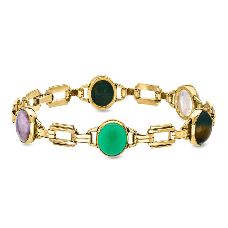 C. 1960 Vintage Multi-Gemstone Gold-Filled Bracelet. 7.5"