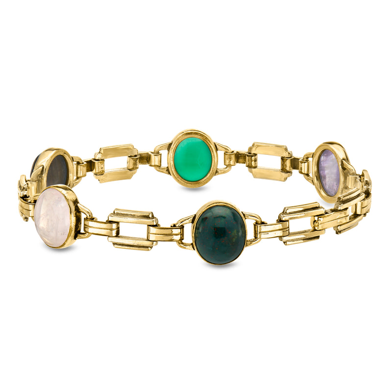 C. 1960 Vintage Multi-Gemstone Gold-Filled Bracelet. 7.5"