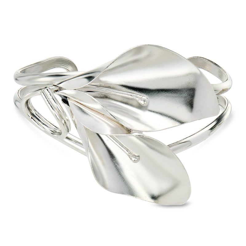 C. 1970 Vintage Sterling Silver Calla Lily Cuff Bracelet. 7"