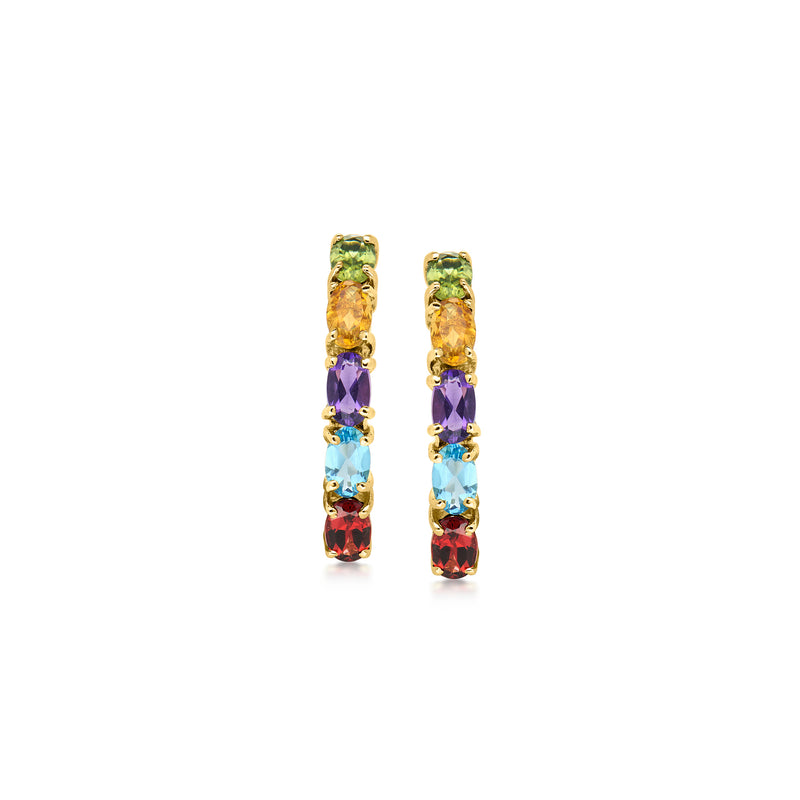 C. 1990 Vintage 2.60 ct. t.w. Multi-Gemstone Curved Earrings in 10kt Yellow Gold
