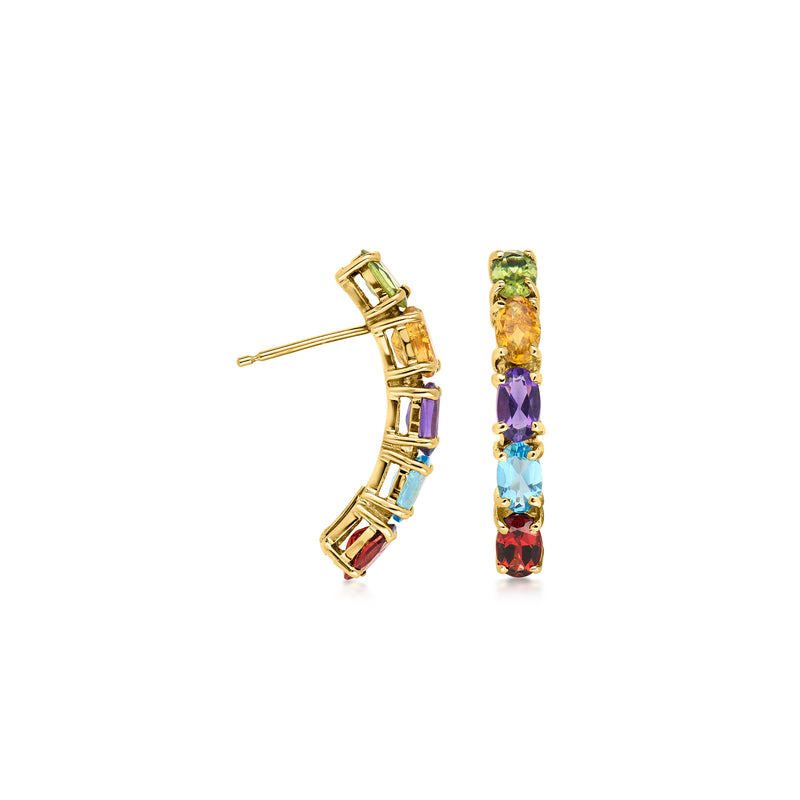 C. 1990 Vintage 2.60 ct. t.w. Multi-Gemstone Curved Earrings in 10kt Yellow Gold