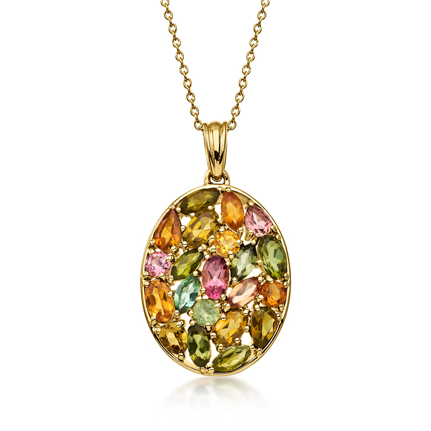 3.90 ct. t.w. Mixed-Shape Multicolored Tourmaline Cluster Pendant Necklace in 18kt Gold Over Sterling