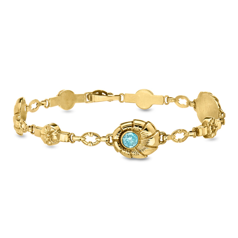 C. 1940 Vintage .72 Carat Blue Zircon Flower Bracelet in 10kt Yellow Gold. 7.5"