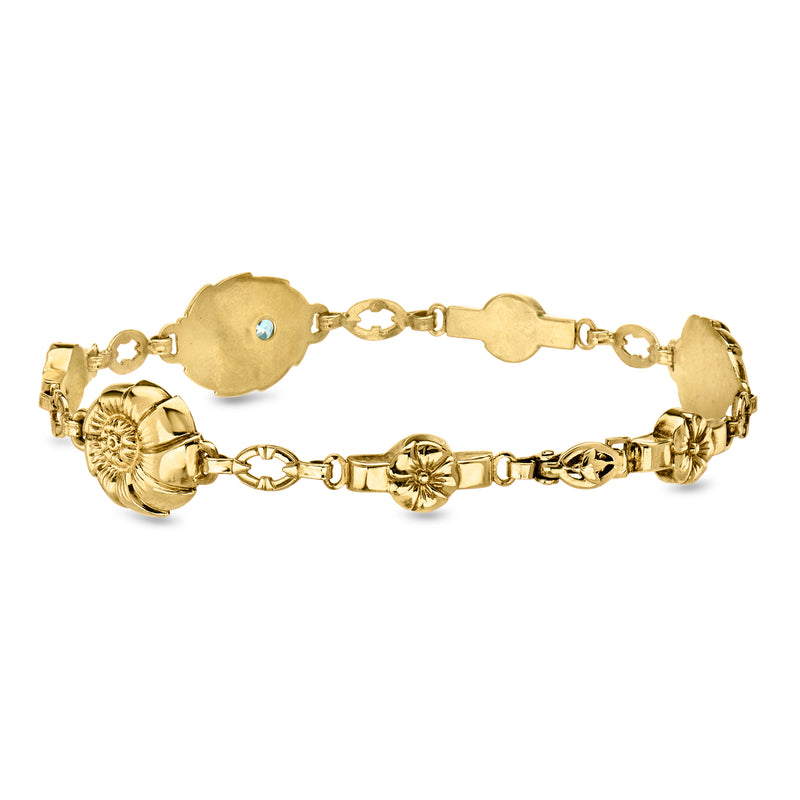 C. 1940 Vintage .72 Carat Blue Zircon Flower Bracelet in 10kt Yellow Gold. 7.5"