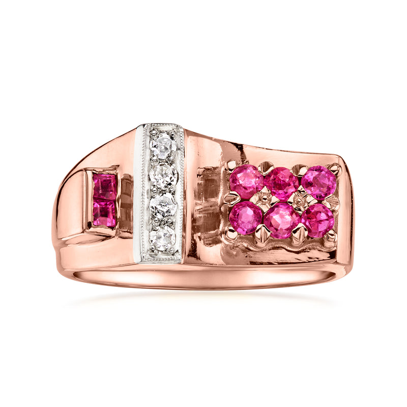 C. 1960 Vintage .38 ct. t.w. Ruby and .10 ct. t.w. Diamond Ring in 14kt Rose Gold. Size 6.5