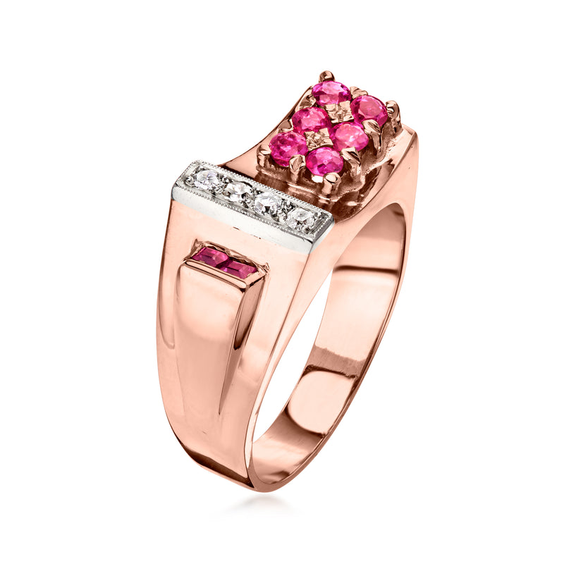 C. 1960 Vintage .38 ct. t.w. Ruby and .10 ct. t.w. Diamond Ring in 14kt Rose Gold. Size 6.5