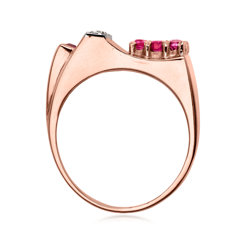 C. 1960 Vintage .38 ct. t.w. Ruby and .10 ct. t.w. Diamond Ring in 14kt Rose Gold. Size 6.5