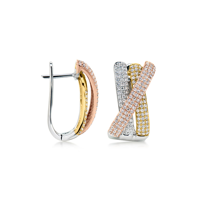 C. 2000 Vintage 2.50 ct. t.w. Diamond Curved Earrings in 18kt Tri-Colored Gold