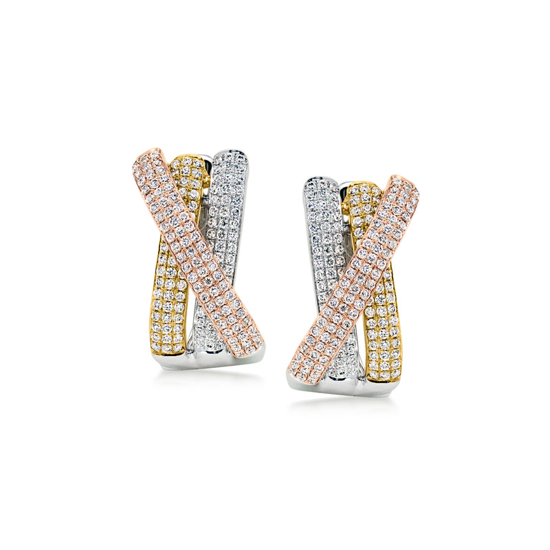 C. 2000 Vintage 2.50 ct. t.w. Diamond Curved Earrings in 18kt Tri-Colored Gold