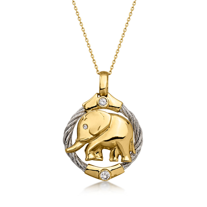 C. 1980 Vintage 18kt Two-Tone Gold Elephant Pendant Necklace with .15 ct. t.w. Diamonds. 18"