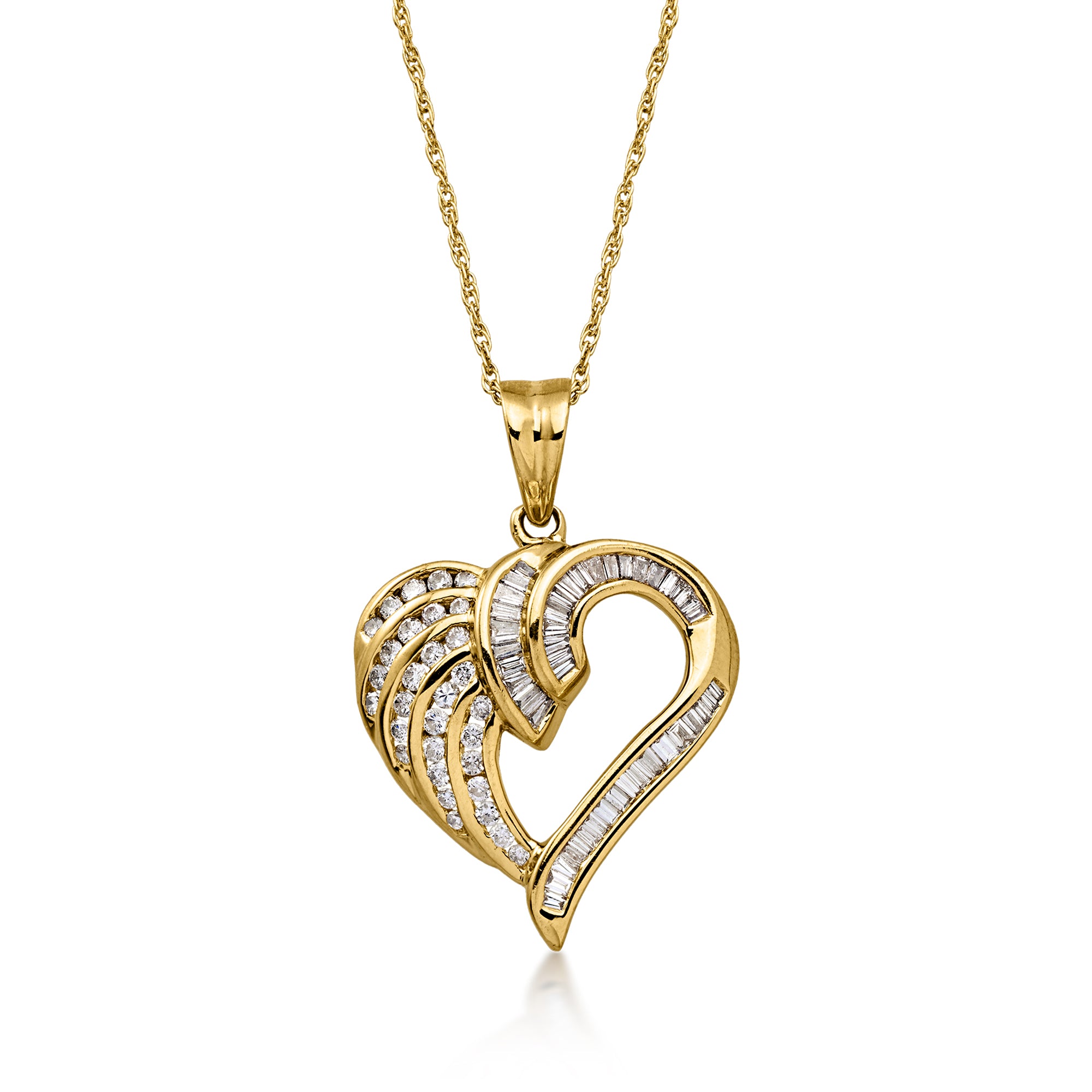 C. 1980 Vintage 1.05 ct. t.w. Diamond Heart Pendant Necklace in 14kt Y
