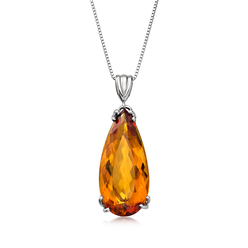 C. 2000 Vintage 16.00 Carat Orange Citrine Pendant Necklace in 14kt White Gold. 20"