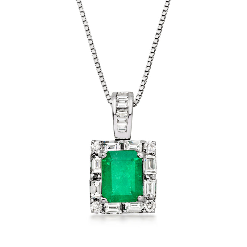 C. 1980 Vintage 2.65 Carat Emerald Pendant Necklace with 1.70 ct. t.w. Diamonds in 18kt White Gold. 18"