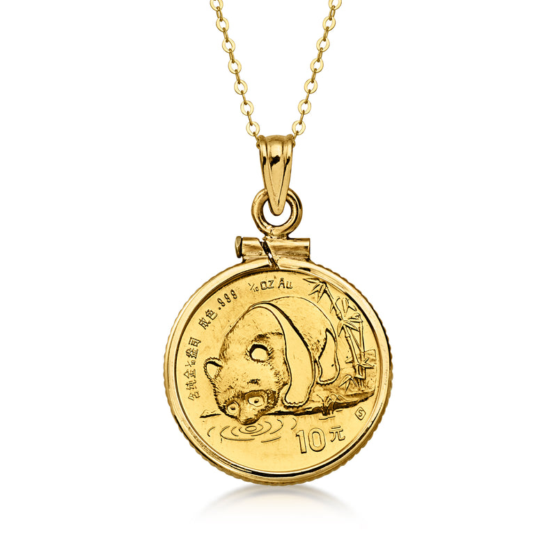 C. 1987 Vintage 10kt and 24kt Yellow Gold Chinese Coin Pendant Necklace. 18"