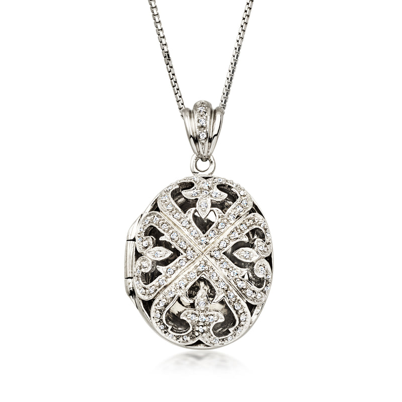 C. 2000 Vintage .40 ct. t.w. Diamond Openwork Locket Necklace in Sterling Silver. 18"