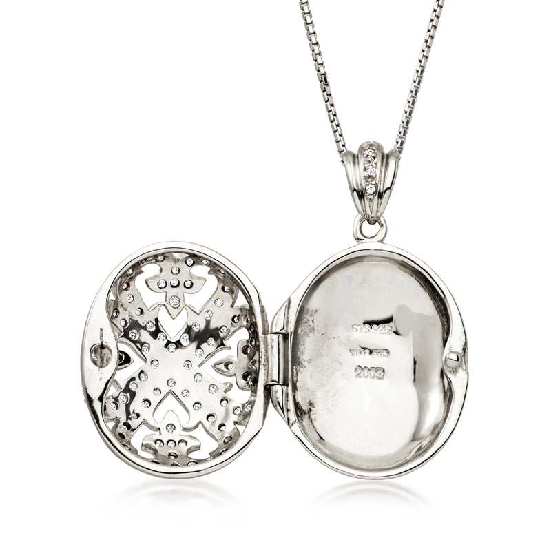 C. 2000 Vintage .40 ct. t.w. Diamond Openwork Locket Necklace in Sterling Silver. 18"