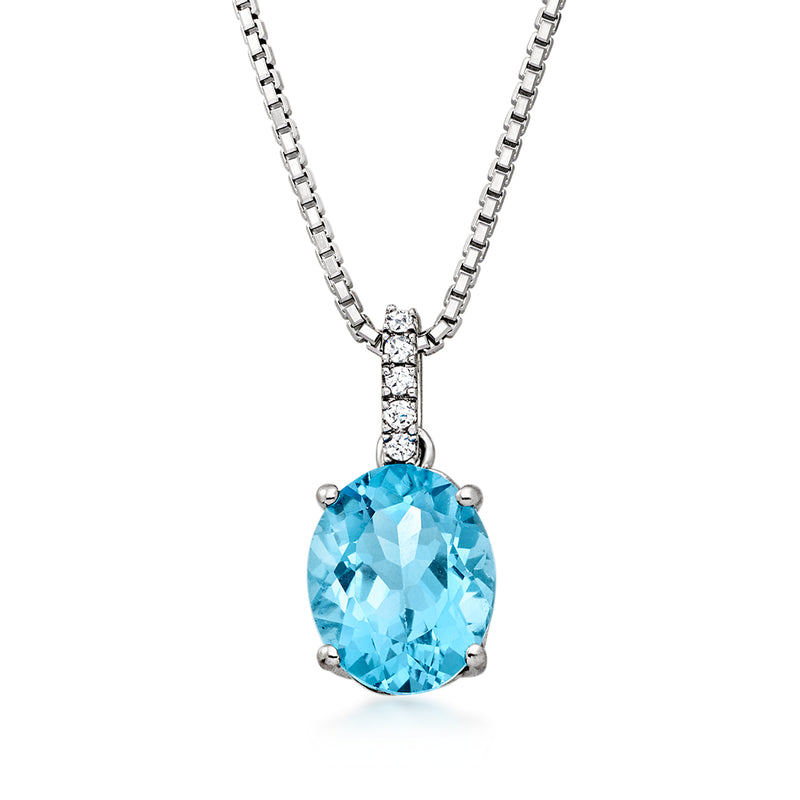 C. 1990 Vintage 3.30 Carat Swiss Blue Topaz Pendant Necklace with White Topaz in Sterling Silver. 18"