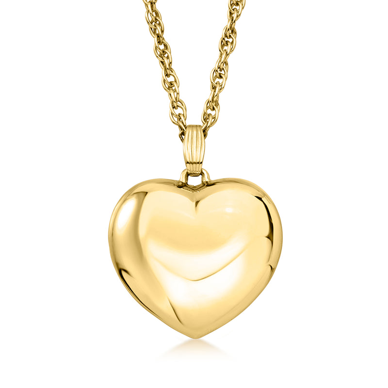 C. 1980 Vintage 14kt Yellow Gold Puffed Heart Pendant Necklace. 24"