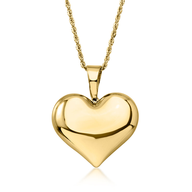C. 1980 Vintage 18kt Yellow Gold Puffed Heart Pendant Necklace. 20"