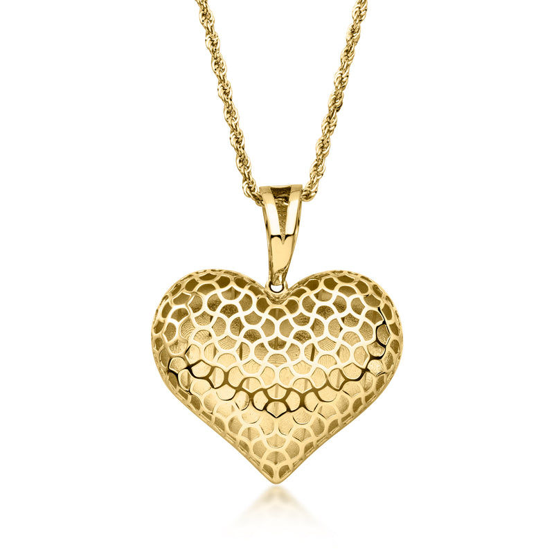C. 1980 Vintage 18kt Yellow Gold Puffed Heart Pendant Necklace. 20"